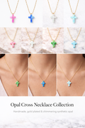 Schimmernde Opal Kreuz Halskette – Vergoldet & Handmade